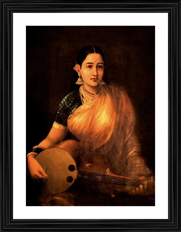 A_Lady_Playing_Swarbat_(1874),_A_Raja_Ravi_Varma_Painting,_Framed,_Wall_Decor,_Multicolor