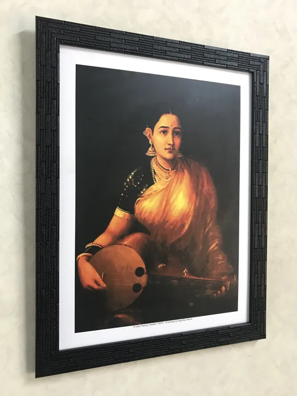 A_Lady_Playing_Swarbat_(1874),_A_Raja_Ravi_Varma_Painting,_Framed,_Wall_Decor,_Multicolor