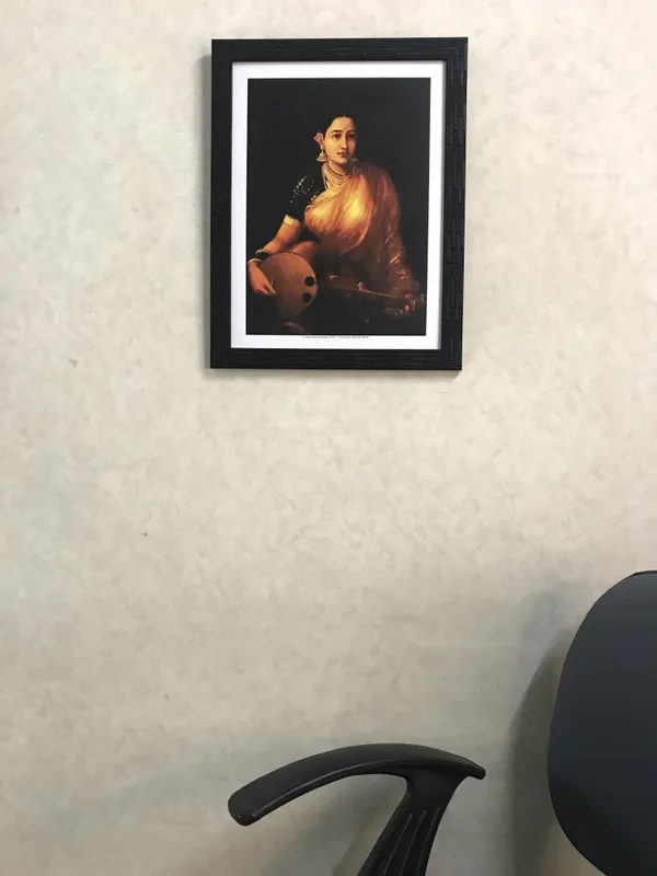 A_Lady_Playing_Swarbat_(1874),_A_Raja_Ravi_Varma_Painting,_Framed,_Wall_Decor,_Multicolor