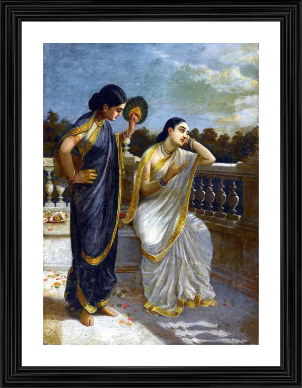 Damayanti_Thinking_of_King_Nal,_1883,_A_Raja_Ravi_Varma_Painting,_Framed,_Wall_Decor,_Multicolor