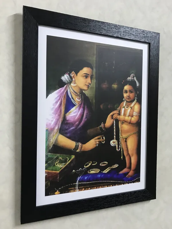 Yashoda_wearing_Bal-Krishna_Ornaments,_1879,_A_Raja_Ravi_Varma_Painting,_Framed,_Multicolor