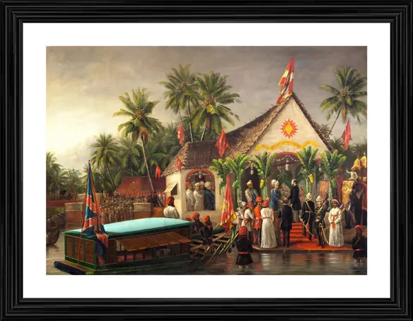 Travancore_King_meets_British_officials,_1880,_A_Raja_Ravi_Varma_Painting,_Framed,_Multicolor