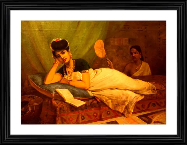 Reclining_Nayar_Lady,_1902,_A_Raja_Ravi_Varma_Painting,_Framed,_Wall_Decor,_Multicolor