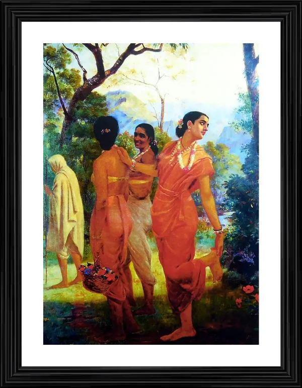 Shakuntala_with_her_Companions,_1870,_A_Raja_Ravi_Varma_Painting,_Framed,_Wall_Decor,_Multicolor