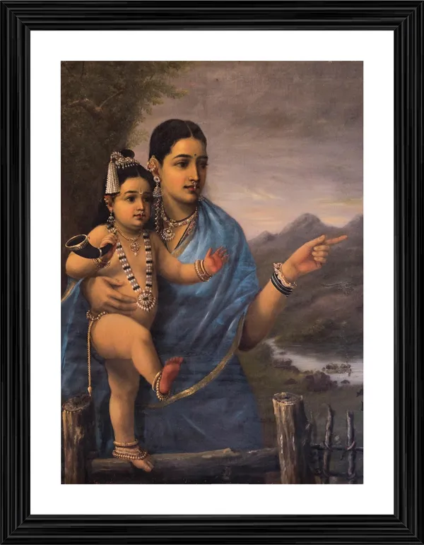 Yashoda_showing_Bal-Krishna_Cows,_1870,_A_Raja_Ravi_Varma_Painting,_Framed,_Multicolor