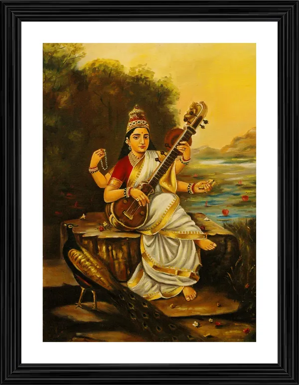 Saraswati_Devi_(1896),_A_Raja_Ravi_Varma_Painting,_Framed,_Wall_Decor,_Multicolor