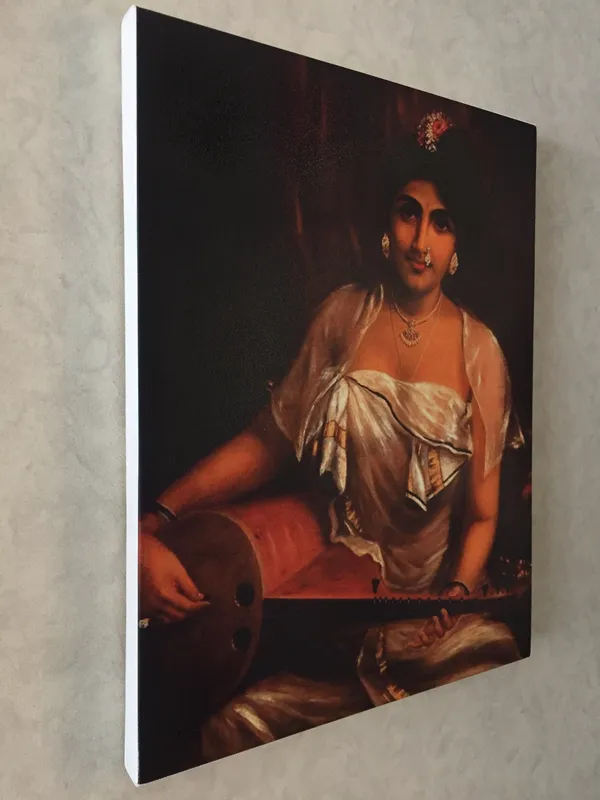 A_Lady_Playing_Veena,_1888,_A_Raja_Ravi_Varma_Painting,_Framed_Canvas,_Wall_Decor,_Multicolor
