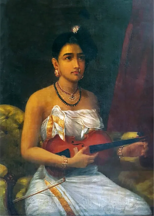 A_Lady_Playing_Violin,_1880,_A_Raja_Ravi_Varma_Painting,_Framed_Canvas,_Wall_Decor,_Multicolor