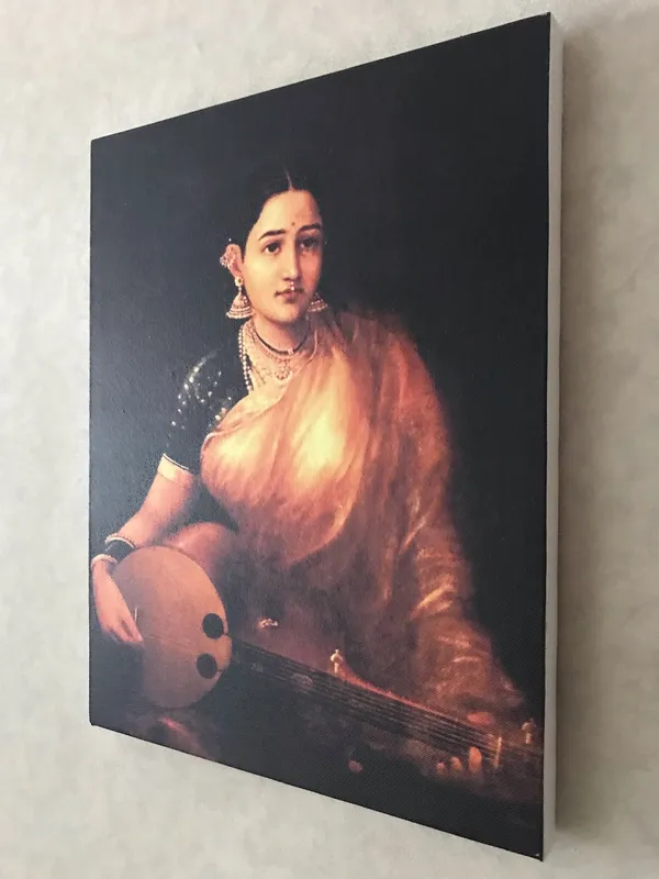 A_Lady_Playing_Swarbat,_1874,_A_Raja_Ravi_Varma_Painting,_Framed_Canvas,_Wall_Decor,_Multicolor