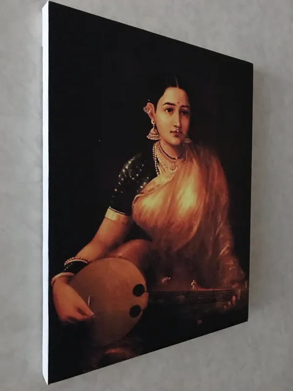 A_Lady_Playing_Swarbat,_1874,_A_Raja_Ravi_Varma_Painting,_Framed_Canvas,_Wall_Decor,_Multicolor