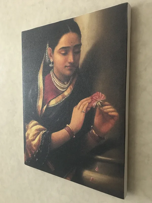 Secret_meet_with_her_Lover,_1906,_A_Raja_Ravi_Varma_Painting,_Framed_Canvas,_Wall_Decor,_Multicolor