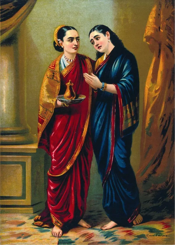 Draupadi_and_Sudeshna,_1896,_A_Raja_Ravi_Varma_Painting,_Framed_Canvas,_Wall_Decor,_Multicolor