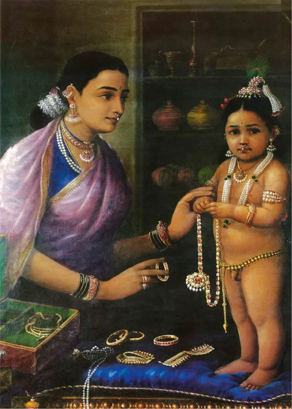 Yashoda_&_Bal-Krishna_with_Ornaments,_1879,_A_Raja_Ravi_Varma_Painting,_Framed_Canvas,_Multicolor
