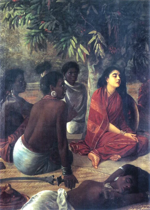Sita_in_Ashoka_Grove,_1890,_A_Raja_Ravi_Varma_Painting,_Framed_Canvas,_Wall_Decor,_Multicolor