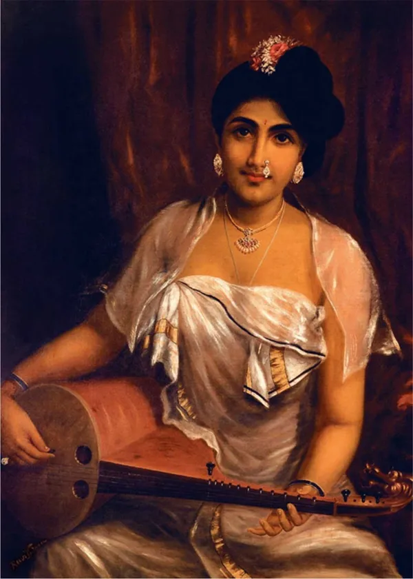 A_Lady_Playing_Veena_(1888),_A_Raja_Ravi_Varma_Painting,_Unframed_Canvas_Print,_Multicolor