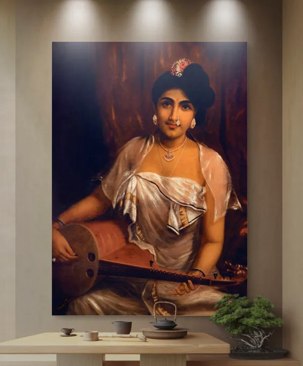 A_Lady_Playing_Veena_(1888),_A_Raja_Ravi_Varma_Painting,_Unframed_Canvas_Print,_Multicolor