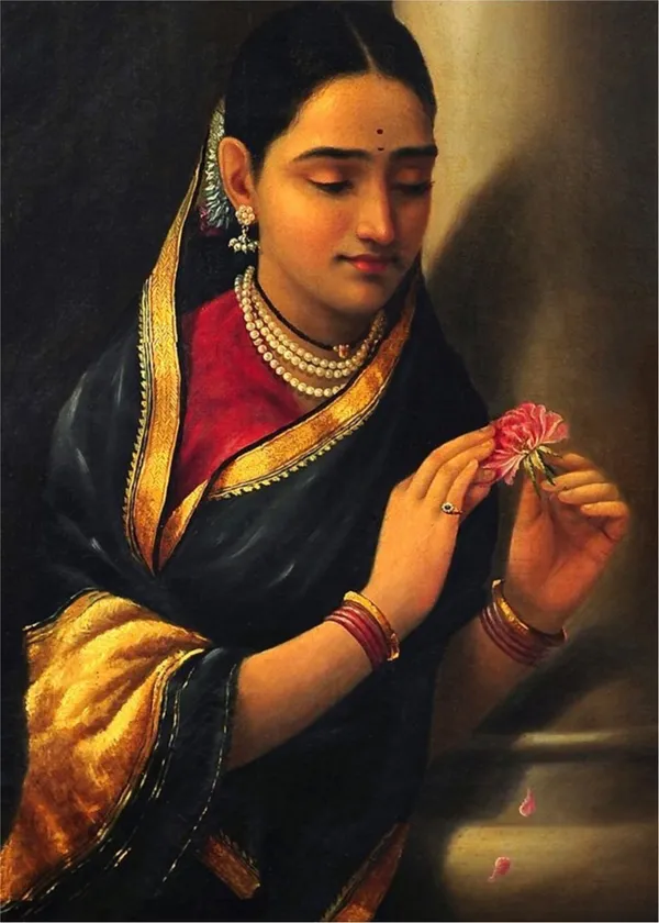 Woman_in_a_Stolen_Interview_(1906),_A_Raja_Ravi_Varma_Painting,_Unframed_Canvas_Print,_Multicolor