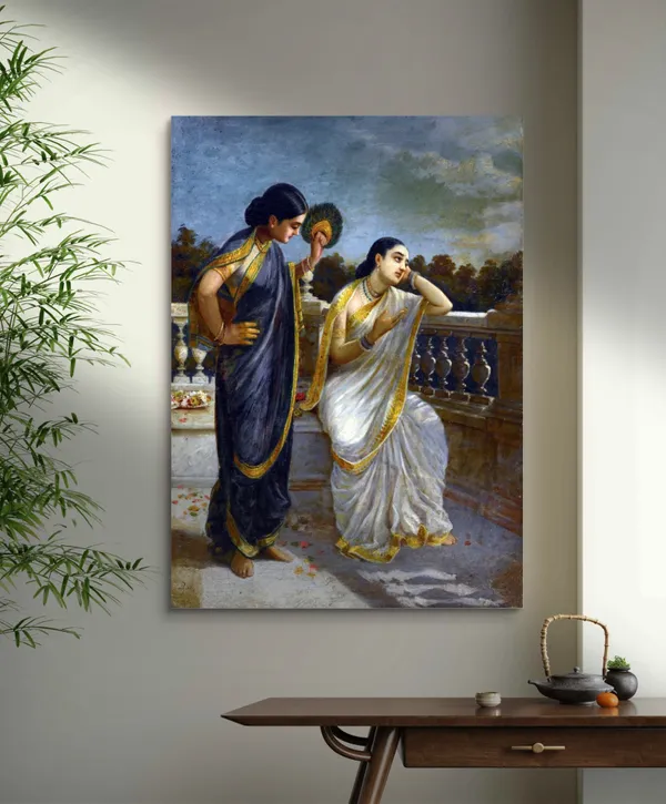 Damayanti_Thinking_of_King_Nal_(1883),_A_Raja_Ravi_Varma_Painting,_Unframed_Canvas_Print,_Multicolor
