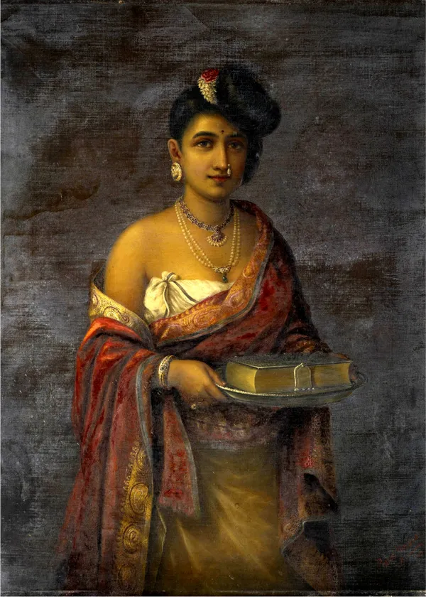 The_Maharani_of_Travancore_(1887),_A_Raja_Ravi_Varma_Painting,_Unframed_Canvas_Print,_Multicolor