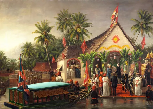 Historic_Meet_(Travancore_King_&_British)_(1880),_A_Raja_Ravi_Varma_Painting,_Unframed_Canvas_Print,_Multicolor
