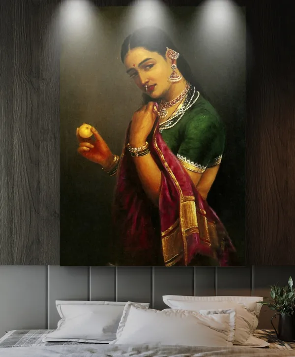 Lady_with_a_Fruit_(1893),_A_Raja_Ravi_Varma_Painting,_Unframed_Canvas_Print,_Multicolor