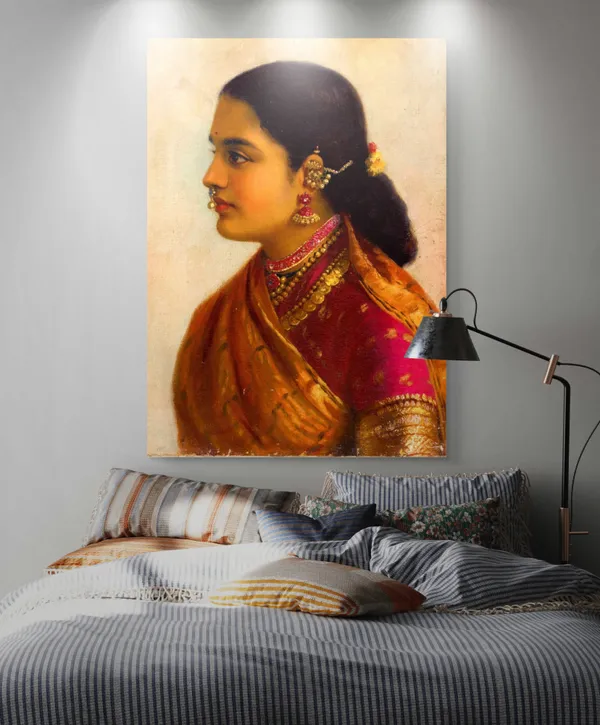 Lady_in_Crimson_Red_Saree_(1900),_A_Raja_Ravi_Varma_Painting,_Unframed_Canvas_Print,_Multicolor