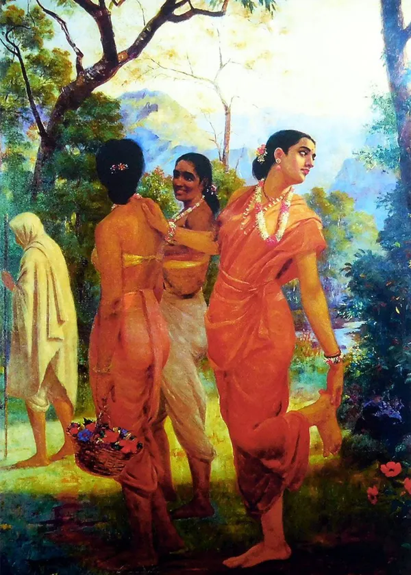 Shakuntala_&_Companions_(1870),_A_Raja_Ravi_Varma_Painting,_Unframed_Canvas_Print,_Multicolor
