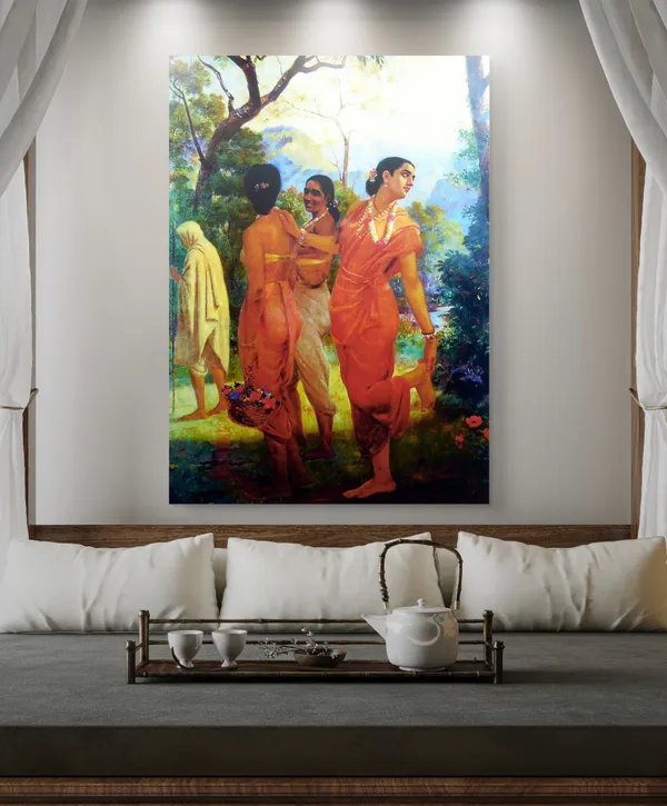Shakuntala_&_Companions_(1870),_A_Raja_Ravi_Varma_Painting,_Unframed_Canvas_Print,_Multicolor