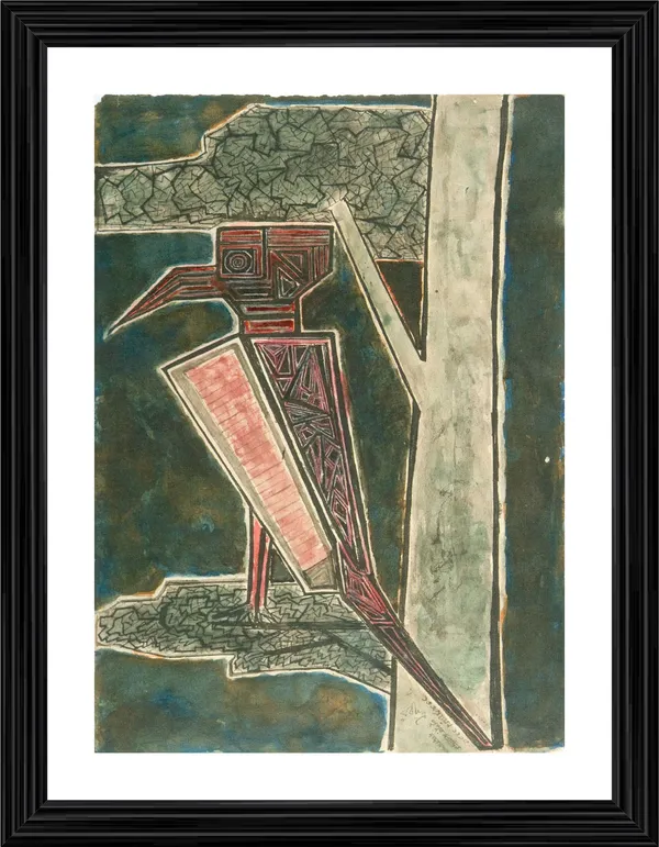 Bird_on_a_Tree_(Geometry_form)_-_A_Painting_by_Rabindranath_Tagore,_Wall_Decor,_Framed,_Multicolor