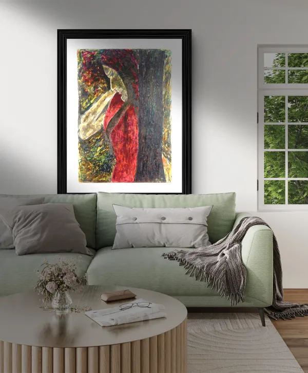 Woman_behind_a_Tree_-_A_Painting_by_Rabindranath_Tagore,_Wall_Decor,_Framed,_Multicolor