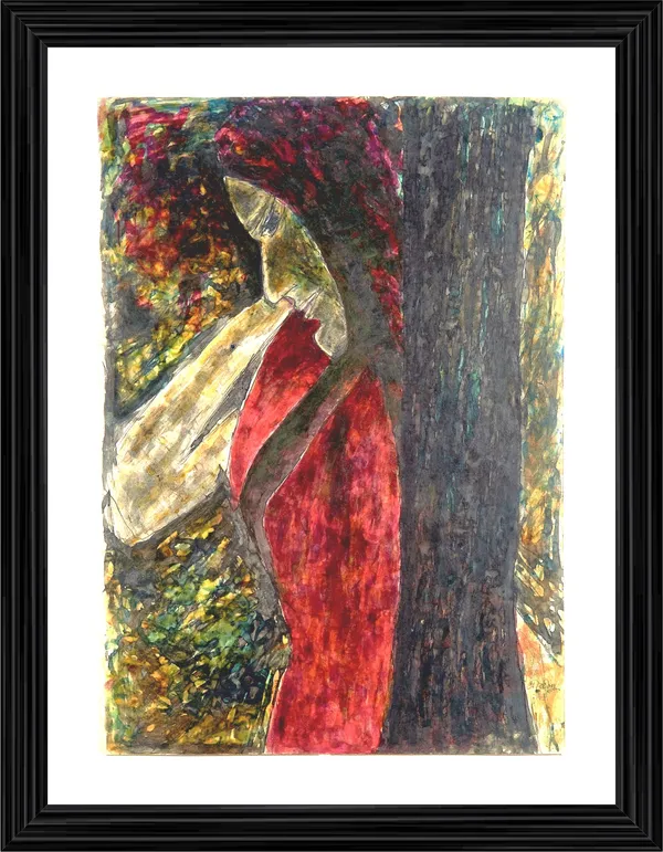 Woman_behind_a_Tree_-_A_Painting_by_Rabindranath_Tagore,_Wall_Decor,_Framed,_Multicolor