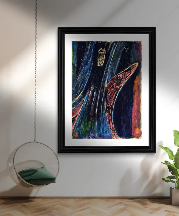 Man_and_Animal_in_Abstract_-_A_Painting_by_Rabindranath_Tagore,_Wall_Decor,_Framed,_Multicolor