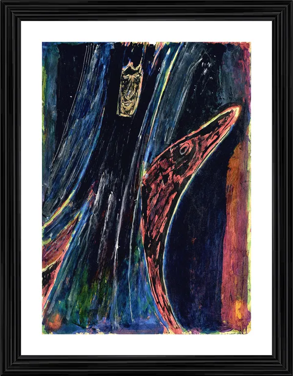 Man_and_Animal_in_Abstract_-_A_Painting_by_Rabindranath_Tagore,_Wall_Decor,_Framed,_Multicolor