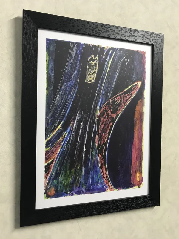 Man_and_Animal_in_Abstract_-_A_Painting_by_Rabindranath_Tagore,_Wall_Decor,_Framed,_Multicolor