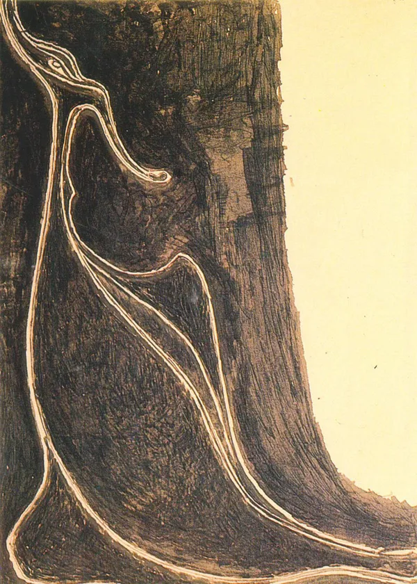 Bird_on_a_Tree_(Wave_form)_-_A_Painting_by_Rabindranath_Tagore,_Wall_Decor,_Framed_Canvas,_Multicolor