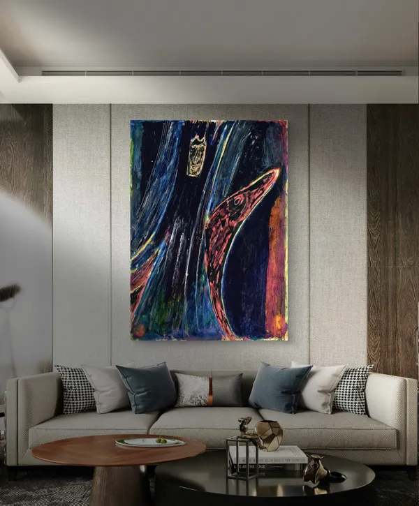 Man_and_Animal_in_Abstract_-_A_Painting_by_Rabindranath_Tagore,_Wall_Decor,_Framed_Canvas,_Multicolor