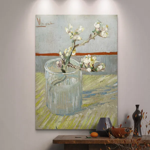 Sprig_of_Flowering_Almond_in_A_Glass_1888,_A_Painting_by_Van_Gogh,_Framed_Canvas,_Multicolor