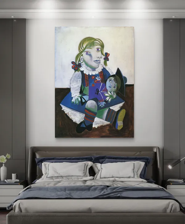 Maya_with_Her_Doll_1938,_A_Painting_by_Pablo_Picasso,_Framed_Canvas,_Multicolor