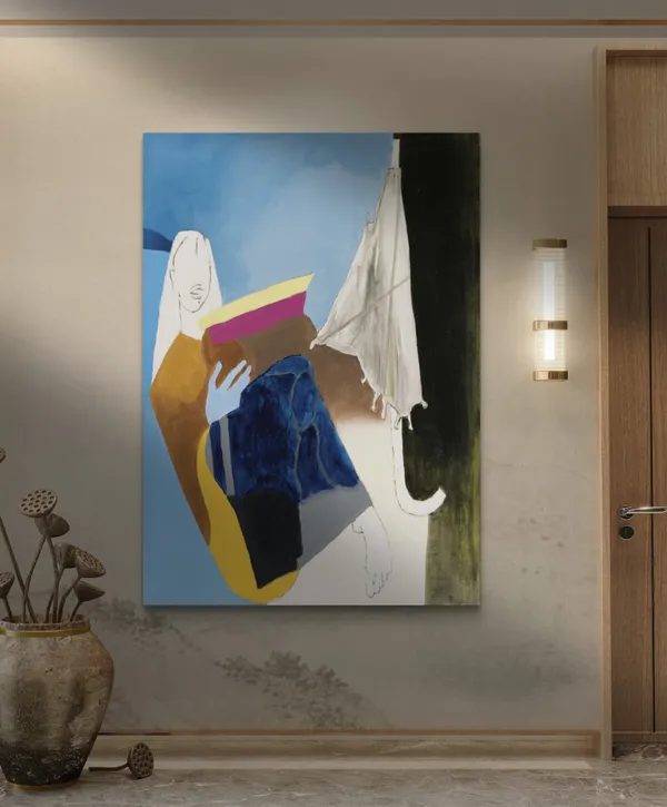 Virgin_Night*_&_*Portrait_of_an_Umbrella*_(1980)-Set_of_2_Paintings_by_M.F._Husain,_Framed_Canvas,_Wall_Decor,_Multicolor