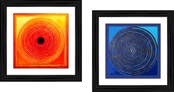 Bindu_Series-_Aarakta_&_Neel-_Paintings_by_S._H._Raza,_Wall_Decor,_Framed,_Set_of_2-_15"x15"_each,_Multicolor