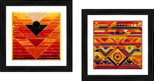 Pujan_(The_Worship)-_Paintings_by_S._H._Raza,_Wall_Decor,_Framed,_Set_of_2-_15"x15"_each,_Multicolor