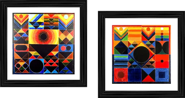 Tribhuj_Sansar_(Aarambh)-_Paintings_by_S._H._Raza,_Wall_Decor,_Framed,_Set_of_2-_15"x15"_each,_Multicolor