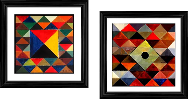 Tribhuj_Sansar_(Ankuran)-_Paintings_by_S._H._Raza,_Wall_Decor,_Framed,_Set_of_2-_15"x15"_each,_Multicolor