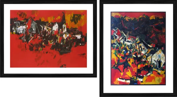 The_Village-_Paintings_by_S._H._Raza,_Wall_Decor,_Framed,_Set_of_2,_Multicolor