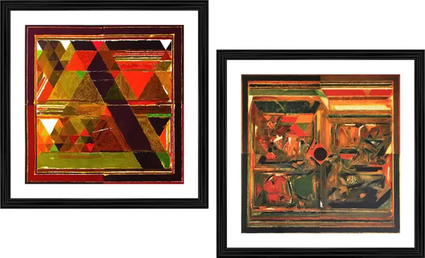 The_Encounter-_Paintings_by_S._H._Raza,_Wall_Decor,_Framed,_Set_of_2-_15"x15"_each,_Multicolor