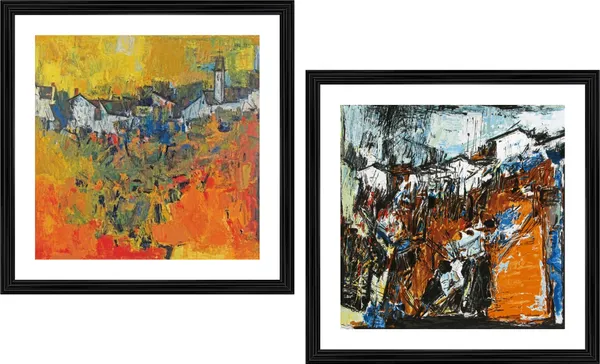 The_Village-_Paintings_by_S._H._Raza,_Wall_Decor,_Framed,_Set_of_2-_15"x15"_each,_Multicolor