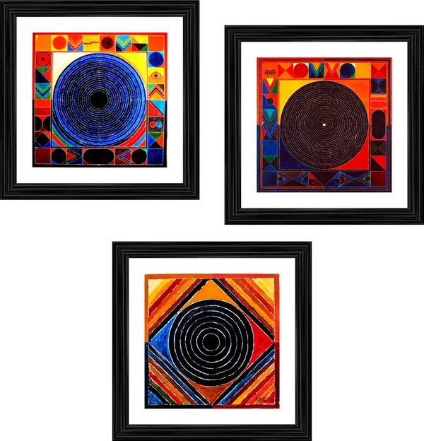 Bindu_Series-_Sansar_(The_Universe)-__Paintings_by_S._H._Raza,_Wall_Decor,_Framed,_Set_of_3-_12"x12"_each,_Multicolor