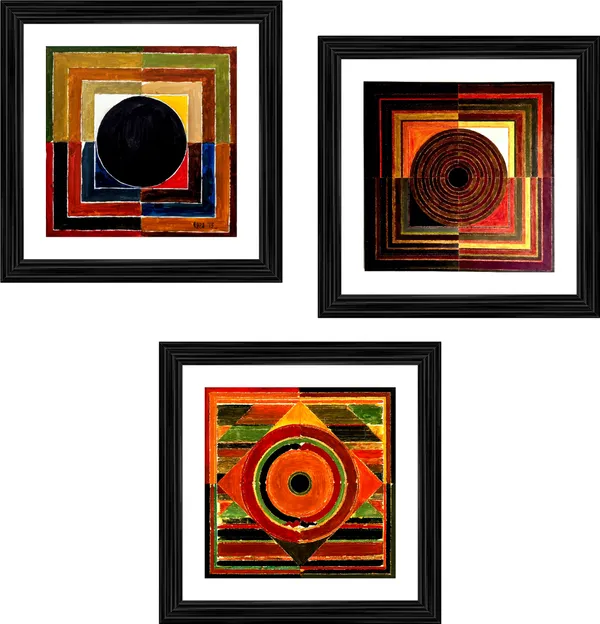 Bindu_Series-_Mruttika-__Paintings_by_S._H._Raza,_Wall_Decor,_Framed,_Set_of_3-_12"x12"_each,_Multicolor