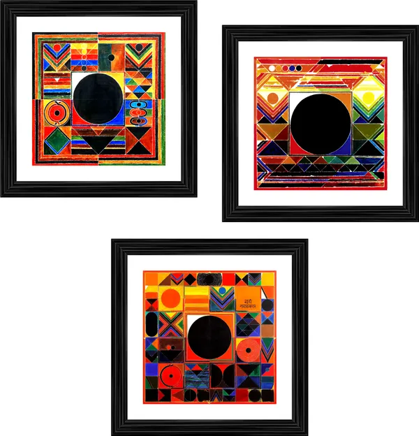 Bindu_Series-_Surya_Namaskar-__Paintings_by_S._H._Raza,_Wall_Decor,_Framed,_Set_of_3-_12"x12"_each,_Multicolor