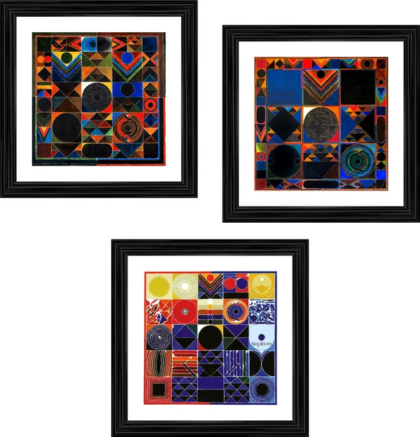 Shrishti_(Beej_Mantra)-__Paintings_by_S._H._Raza,_Wall_Decor,_Framed,_Set_of_3-_12"x12"_each,_Multicolor
